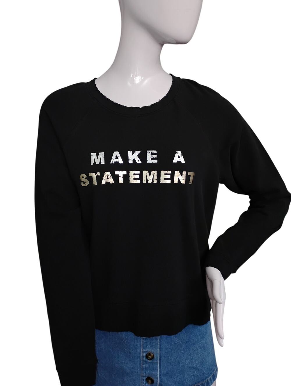 Nanette Lepore Sweatshirt "Make a Statement" Distressed Hems Size Medium Black
